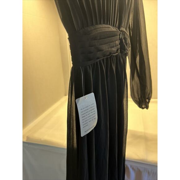 Love X Design Black Deep VNeck Front and Back Sheer Sleeve Side Slit Lined M New - Picture 4 of 7
